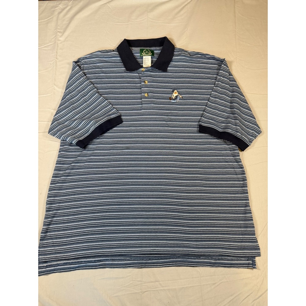 Disney Golf Collection Mens XXL Blue Striped Grumpy Dwarf Polo Shirt Cotton